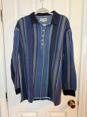 Men’s Arizona Jean Company Blue Multi-Stripe Long-Sleeve Polo